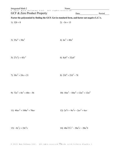 zero product property worksheet with answers
